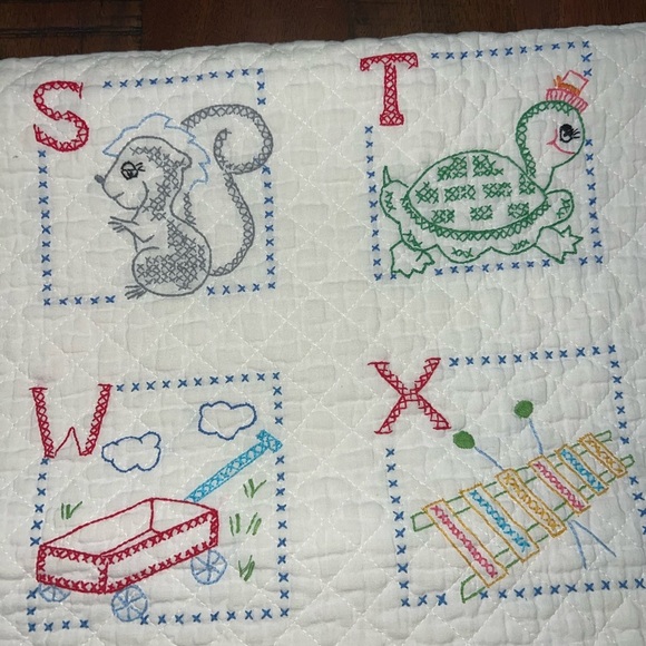 Vintage Cross-Stitch Alphabet Baby Quilt – 1970 – 38” x 56 - Picture 11 of 13